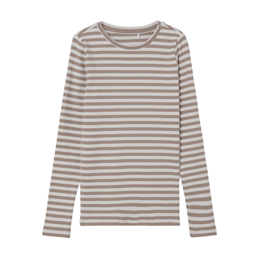 NAME IT NAME IT Stribet Langærmet Rib Bluse Mocha Meringue