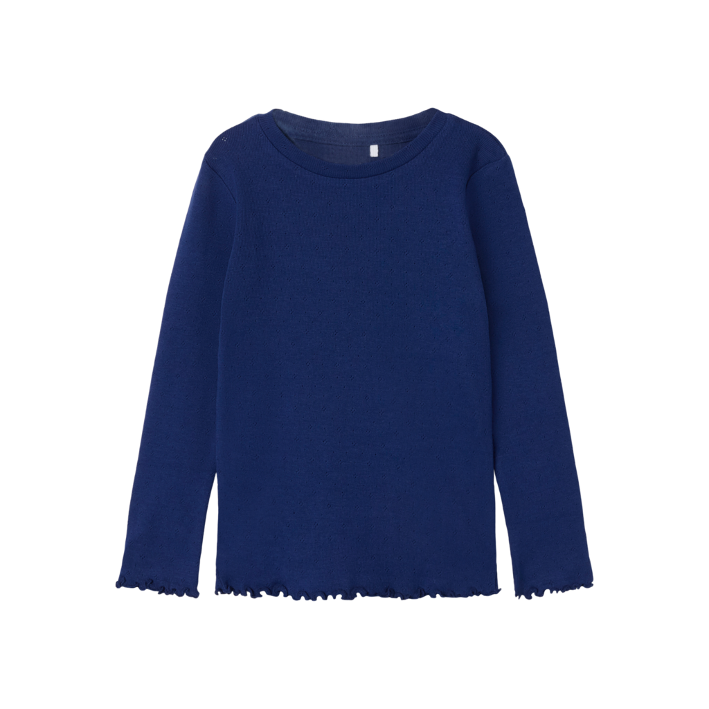 NAME IT Nimisa Langærmet Hulmønstret Bluse Beacon Blue