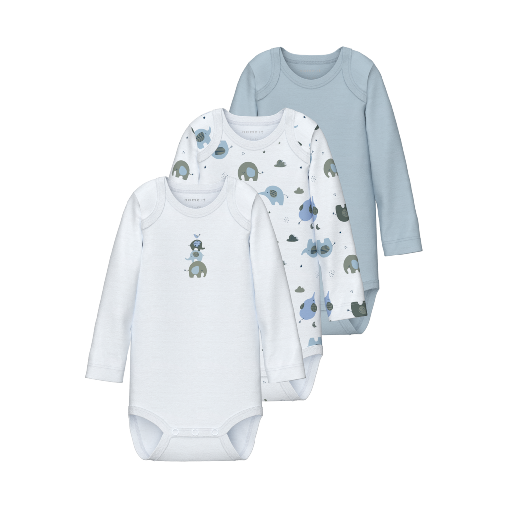 NAME IT 3-Pak Body Langærmet Baby Blue