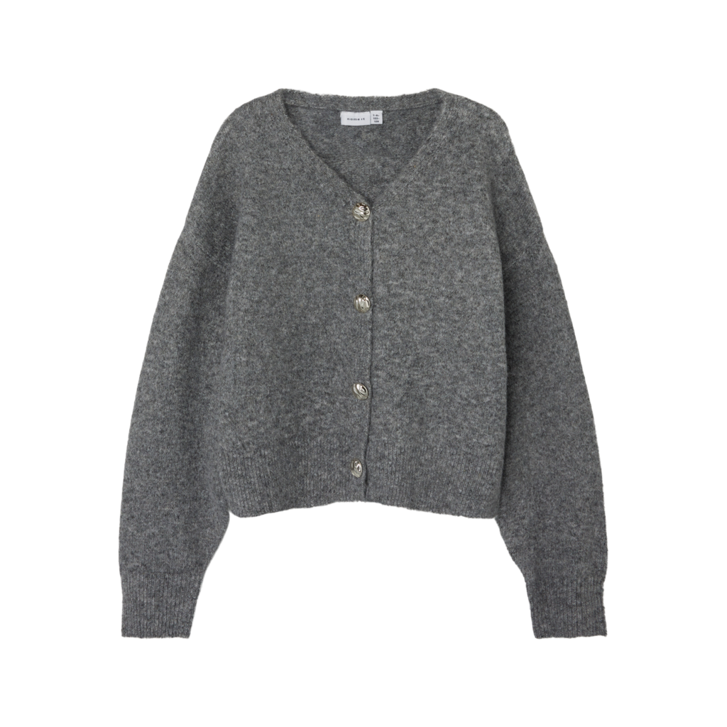 NAME IT Nacola Kort Strik Cardigan Grey Melange