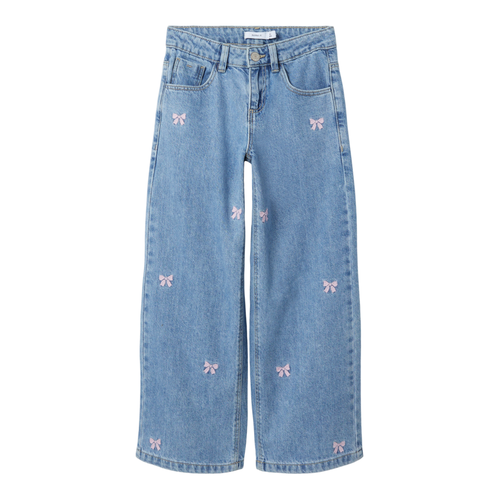 NAME IT Brede Jeans Rose Medium Blue Denim Sløjfer