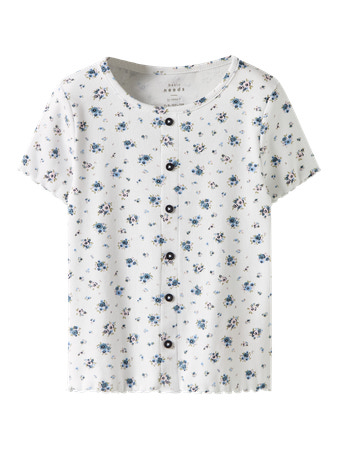 NAME IT Rib T-shirt Vemia Bright White Flowers