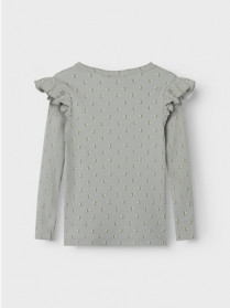 LIL ATELIER Langærmet Rib Bluse Gago Kuo Mirage Gray Snow Drop