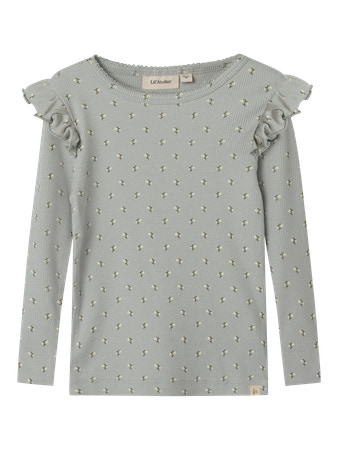 LIL ATELIER Langærmet Rib Bluse Gago Kuo Mirage Gray Snow Drop