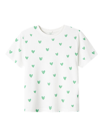 NAME IT T-shirt Farso Bright White Green Hearts