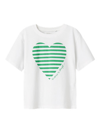 NAME IT T-shirt Fesko Green Heart White Bright