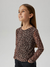 NAME IT Mesh Langærmet Bluse Silje Black Animal