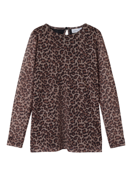 NAME IT Mesh Langærmet Bluse Silje Black Animal