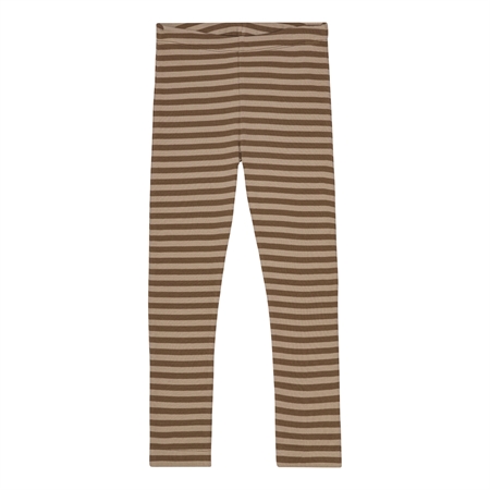 BIRKHOLM Stribede Rib Leggings Teak Brun & Kashmir Brun