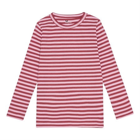 BIRKHOLM Stribet Rib Bluse Rabarber Rosa & Baby Lyserød